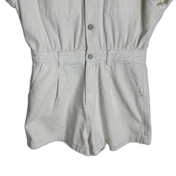 BLANKNYC Romper Womens Medium Off White Denim Short Sleeve Button Front Pockets - Picture 3 of 10
